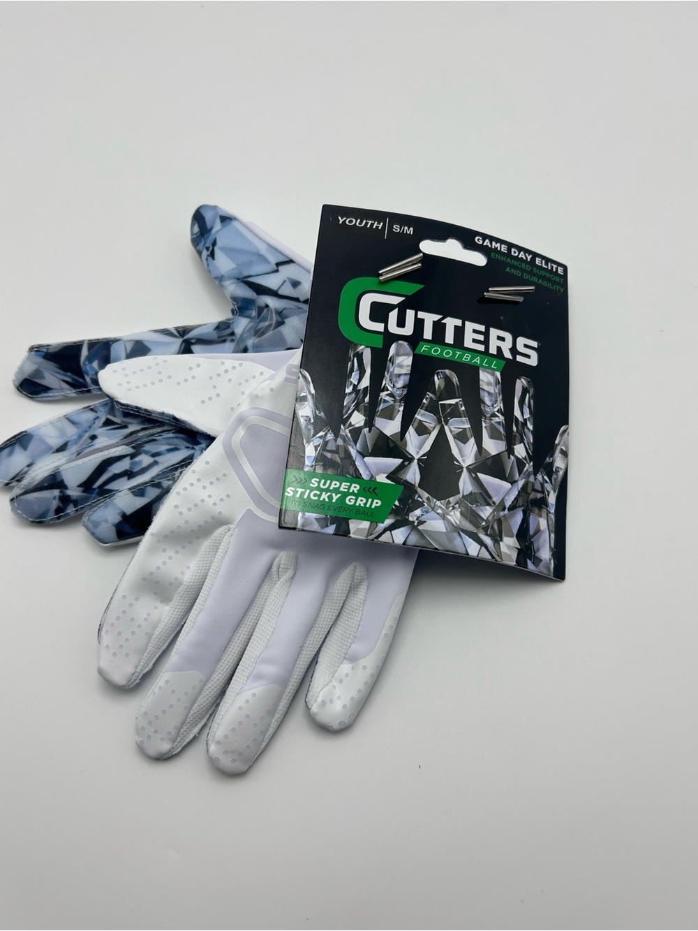 Youth Football Gloves - White and Blue